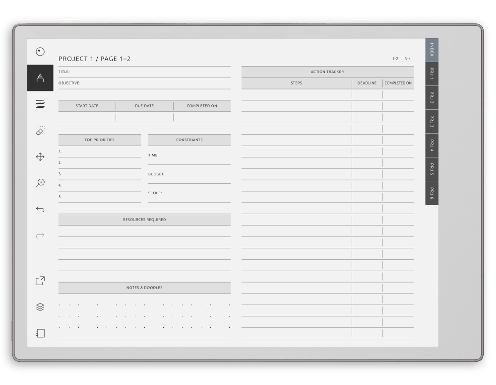 Project Chapter Planner Section Project Planner for reMarkable - Customizable Templates