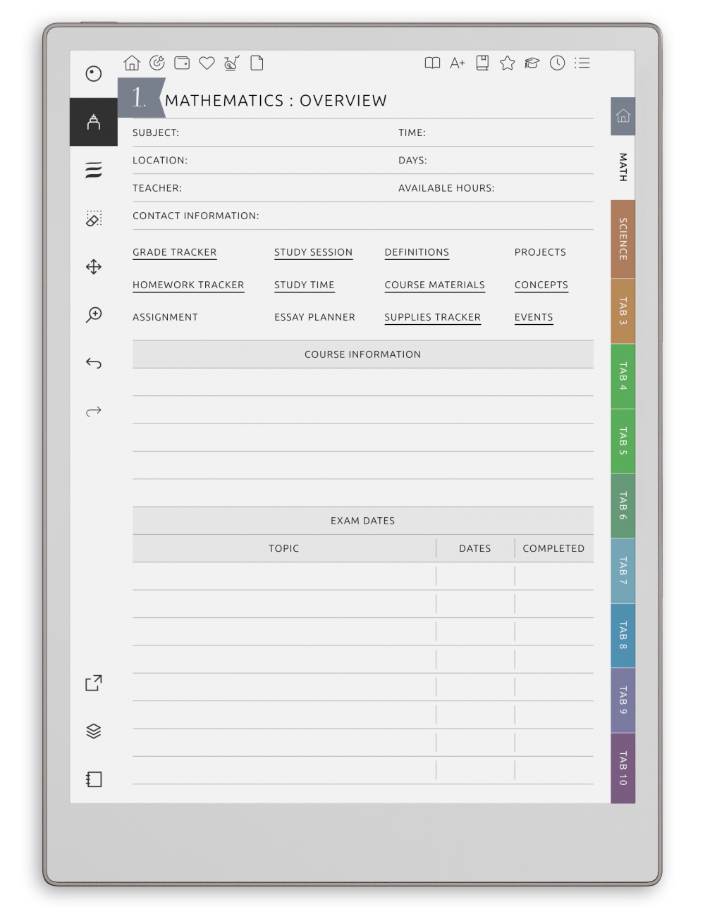 Student Planner for reMarkable - Download Customizable Hyperlinked PDF