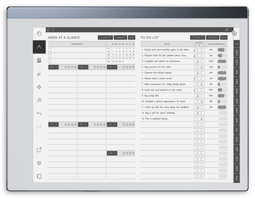 Weekly To-Do planner for reMarkable - Customizable Hyperlinked PDF