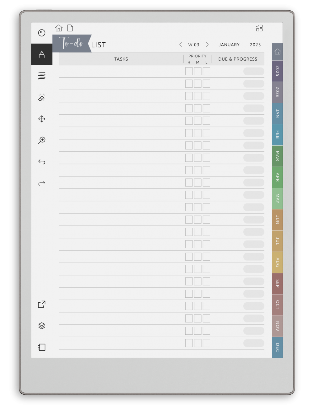 Weekly To-Do planner for reMarkable - Customizable Hyperlinked PDF