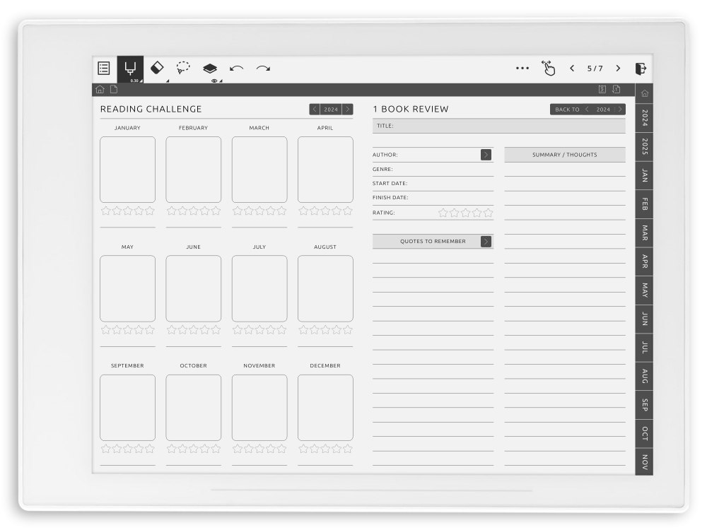 Download Reading Journal Hyperlinked PDF for Supernote A5 X A6 X