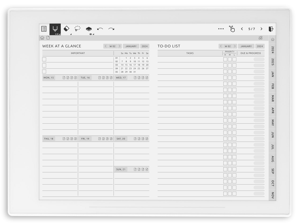 Download Weekly To-Do planner PDF for Supernote A6X & A5X
