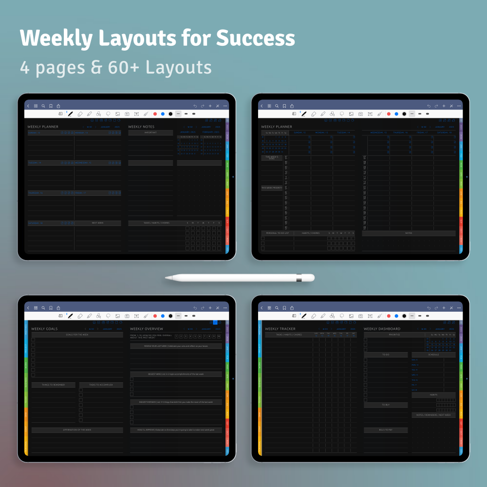 Dark Theme Daily Digital Planner for iPad, Android, Goodnotes & More ...