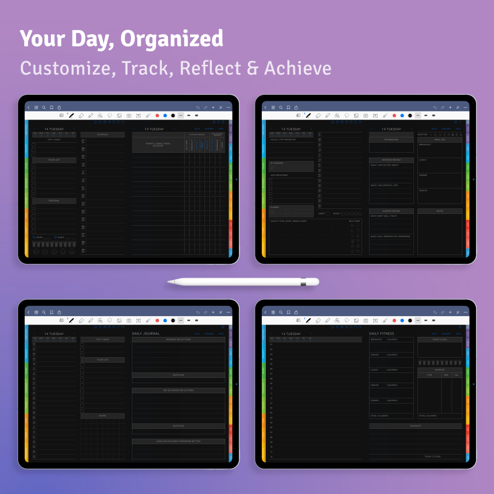 Dark Theme Daily Digital Planner for iPad, Android, Goodnotes & More ...