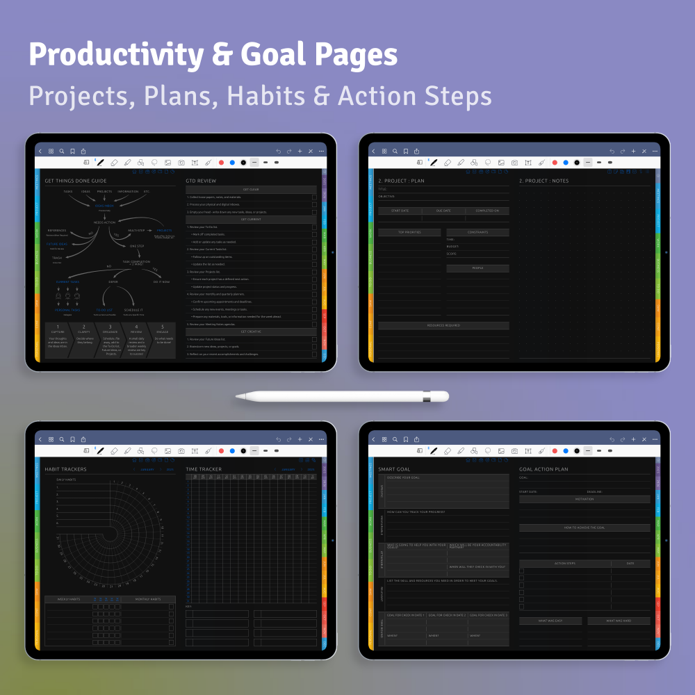 Dark Theme Daily Digital Planner for iPad, Android, Goodnotes & More ...