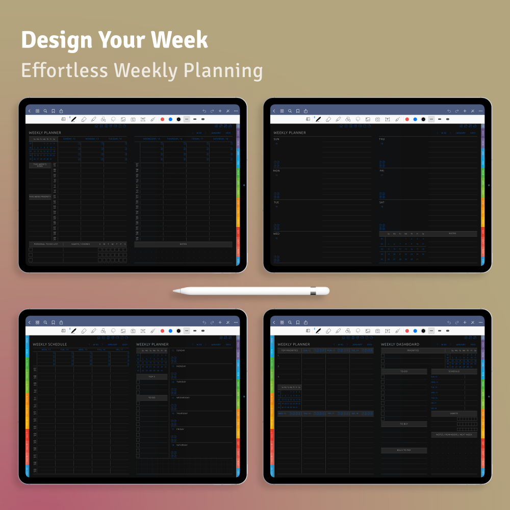 Download Digital Goal Planner PDF (Dark Theme) for GoodNotes, iPad ...