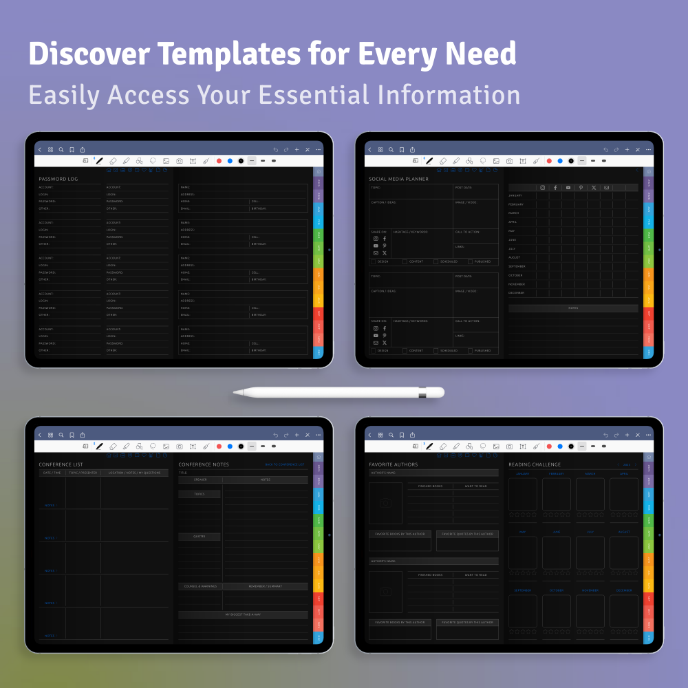 Download Digital Planner PDF for GoodNotes, iPad (Dark)