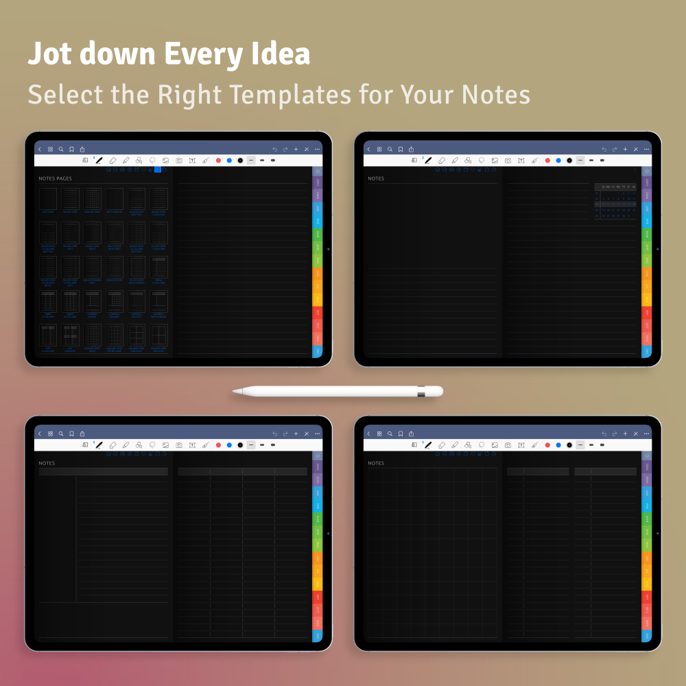 Download Digital Planner PDF for GoodNotes, iPad (Dark)