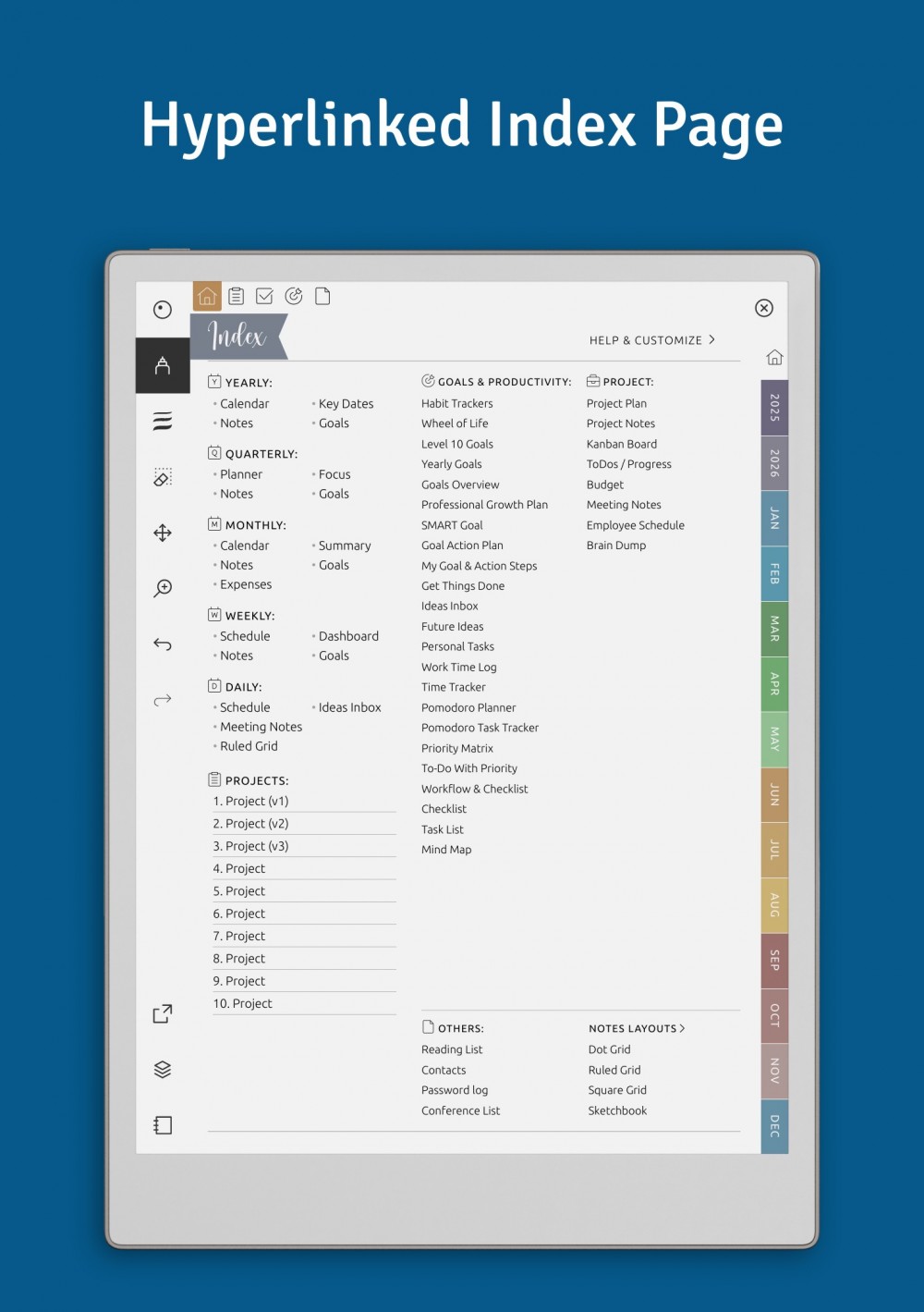 Project Planner for reMarkable - Download Hyperlinked PDF