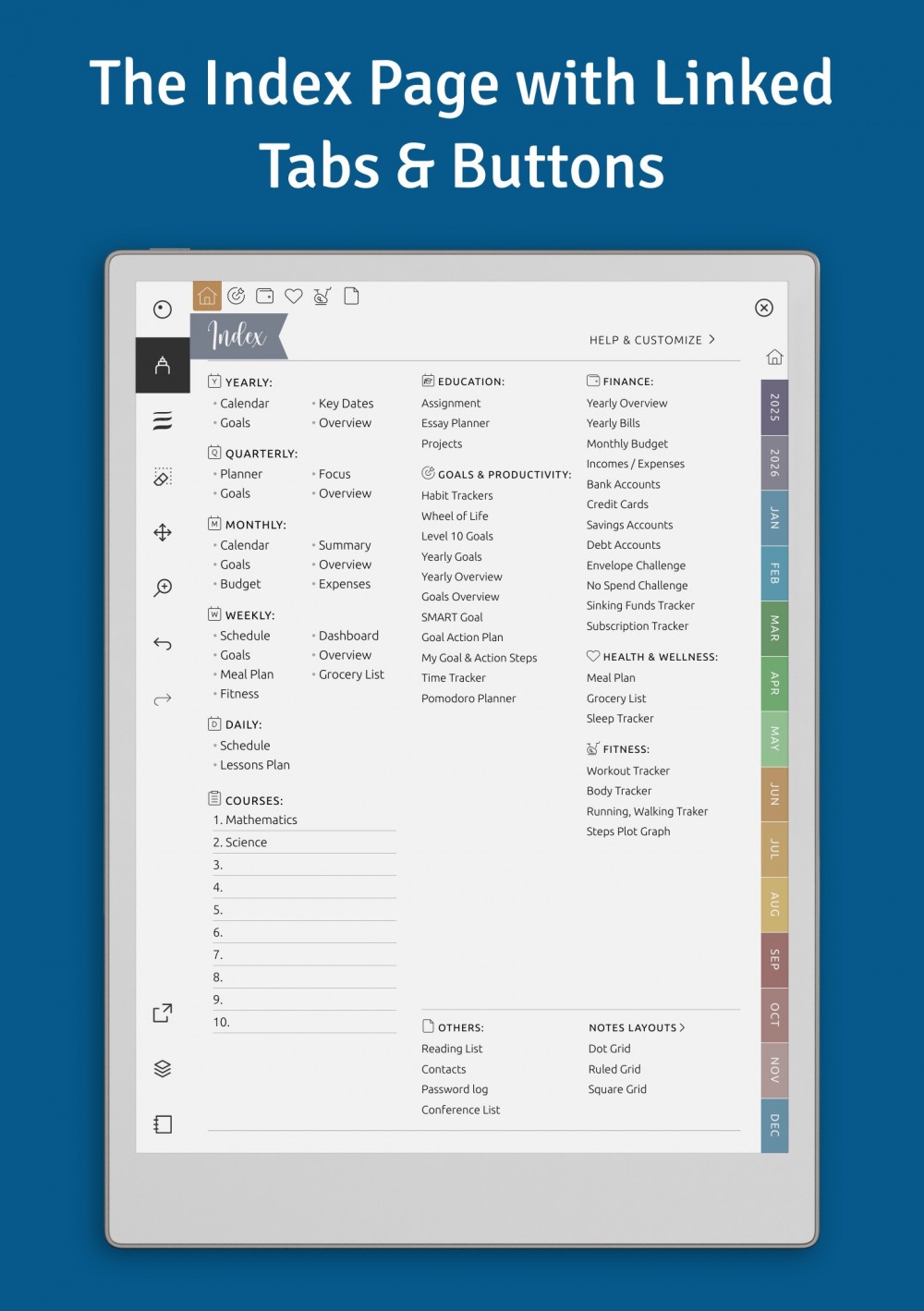 Student Planner for reMarkable - Download Customizable Hyperlinked PDF