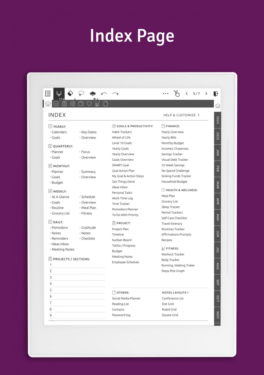Download Supernote A5 X & A6 X Weekly Planner Hyperlinked PDF