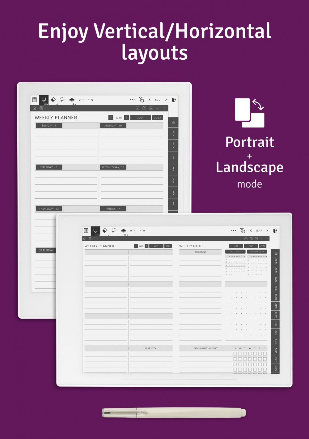 Download Supernote A5 X & A6 X Weekly Planner Hyperlinked PDF