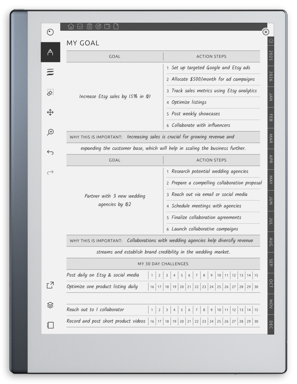 Goal Planner for reMarkable – SMART Template for Productivity