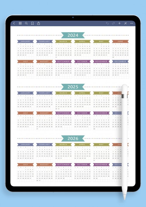 3-Year Calendar Template - Casual Style Template for Notability