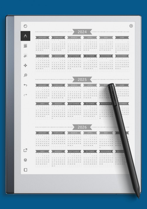 reMarkable 3-year Calendar Template - Casual Style