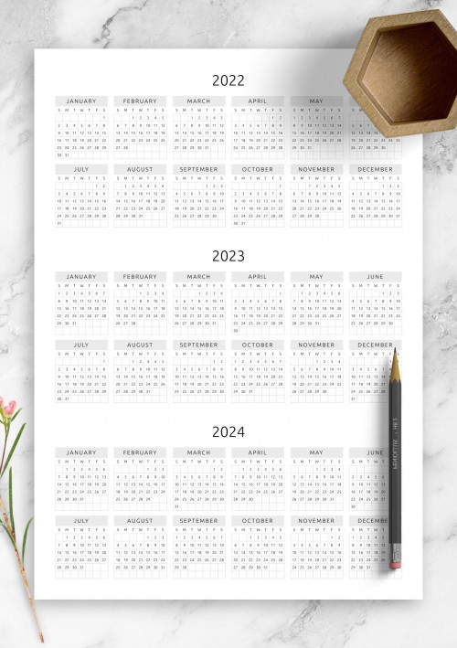 2022 3-year Calendar Template - Original 
