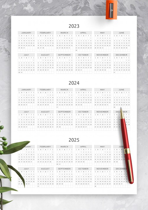 2023 3-year Calendar Template - Original 