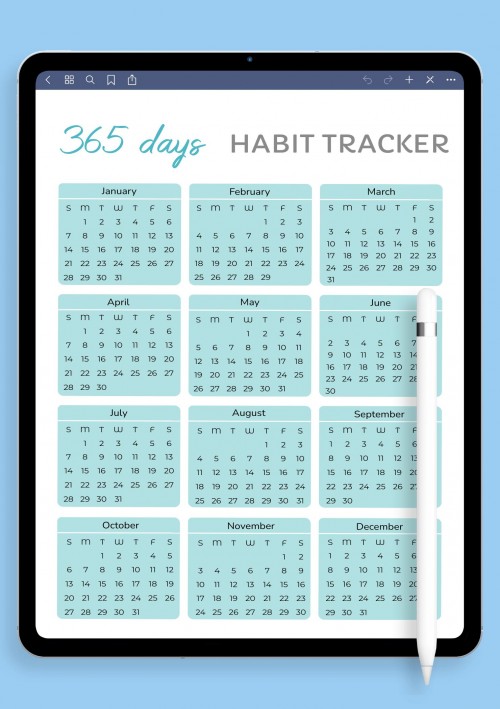 iPad 365 Days Habit Tracker Template
