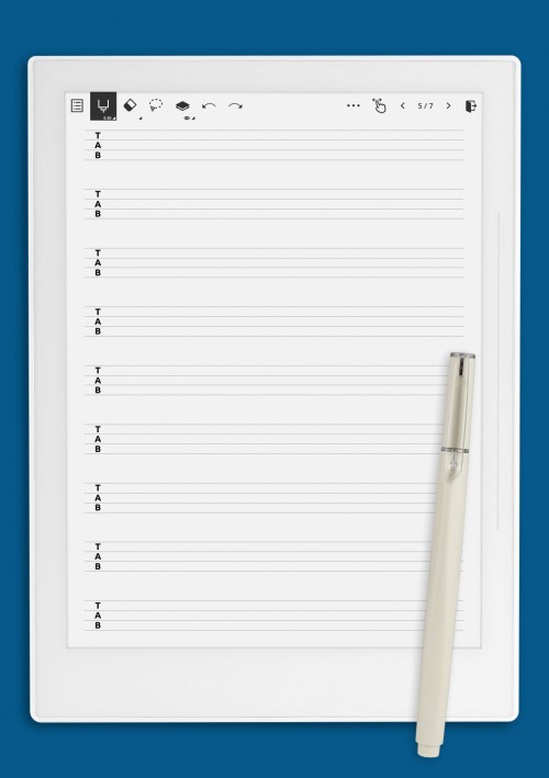 4-String TAB Paper (Printable Sheet) template for Supernote