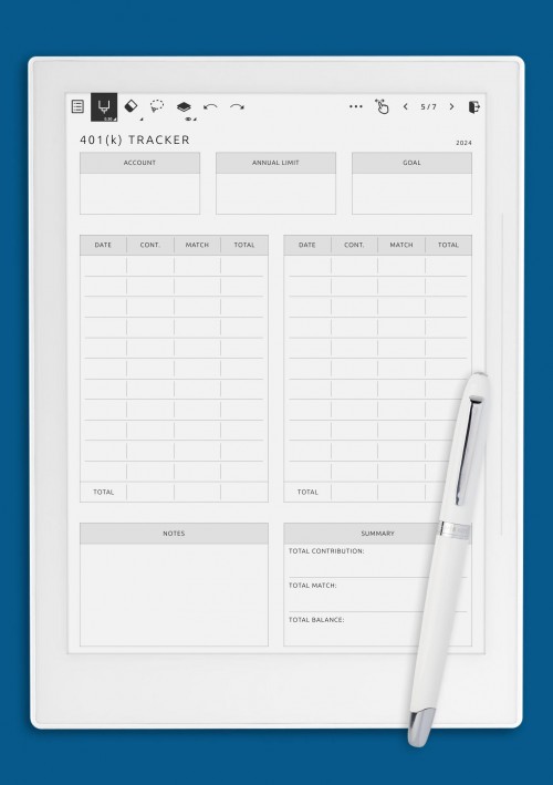 401 K Retirement Plan Template for Supernote A5X
