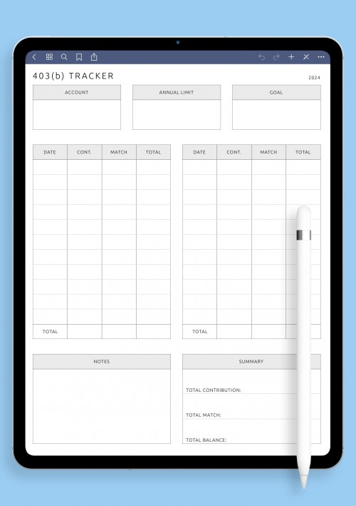 403 b Retirement Plan Template for Notability