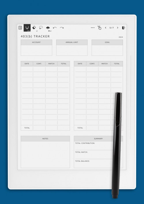 Supernote A5X 403 b Retirement Plan Template
