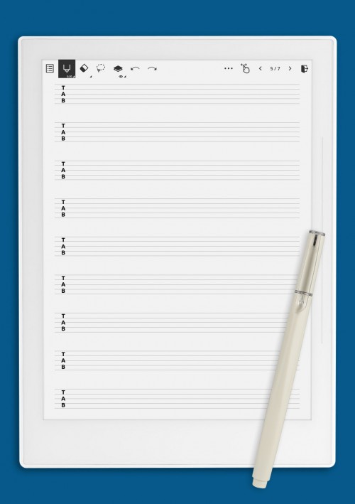 5-String TAB Paper (Printable Sheet) template for Supernote