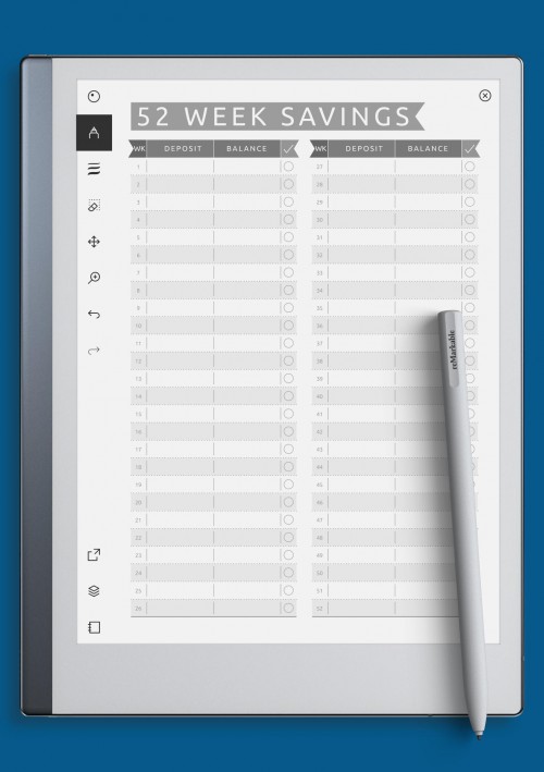 reMarkable 52 Week Savings Template - Casual Style