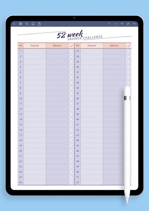 GoodNotes 52 Week Savings Challenge Template