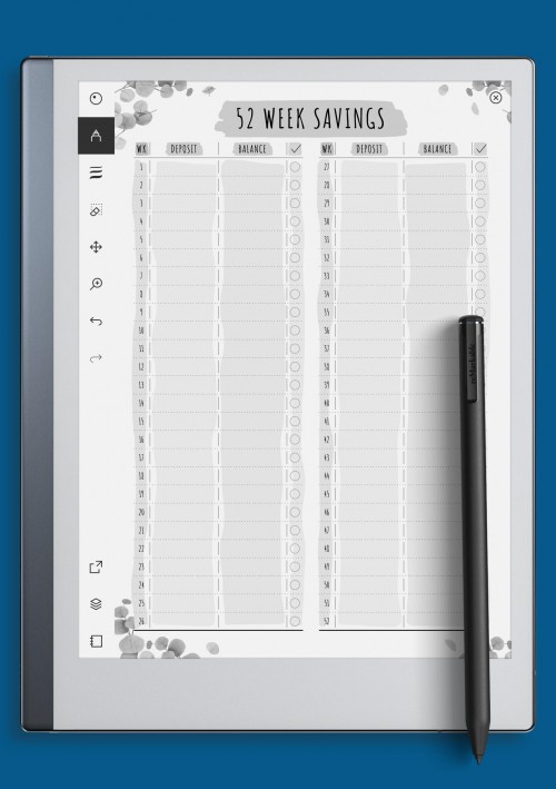 reMarkable 52 Week Savings Template - Floral Style