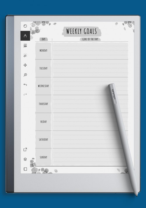 reMarkable 7 Days Weekly Goals Template - Floral Style