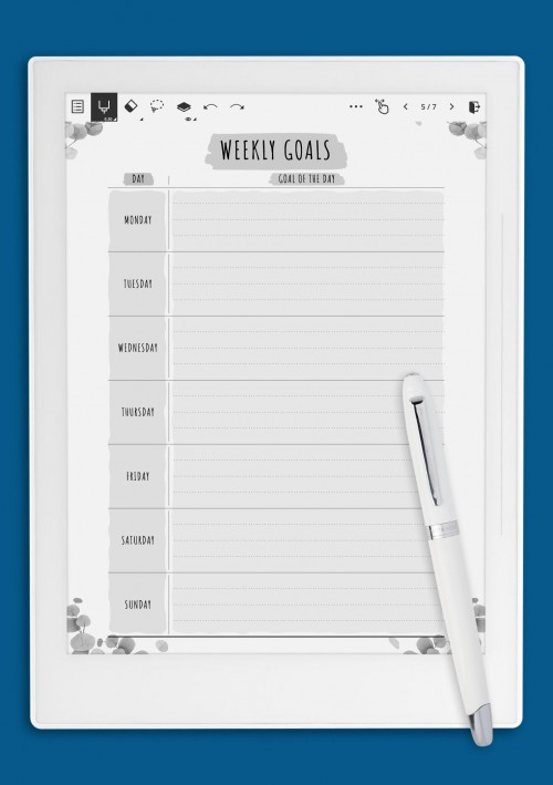 7 Days Weekly Goals - Floral Style Template for Supernote