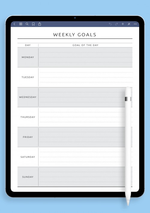 7 Days Weekly Goals - Original Style Template for iPad & Android
