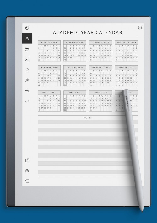 reMarkable Academic Year At-a-Glance Calendar Template