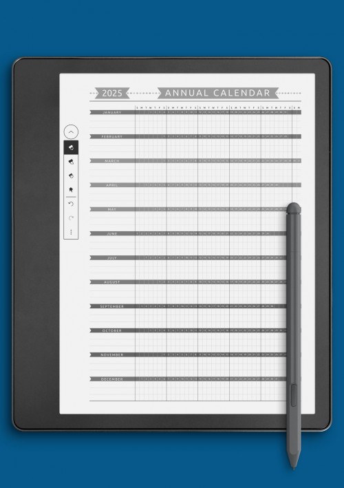 Annual Calendar Template - Casual Style template for Kindle Scribe
