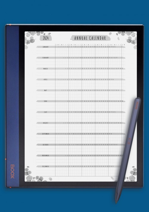 Annual Calendar Template - Floral Style for BOOX Note
