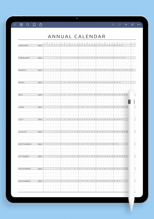 Annual Calendar Template - Original Style Template for iPad