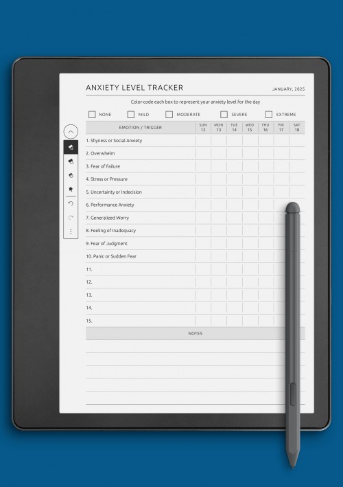Anxiety Level Tracker template for Kindle Scribe