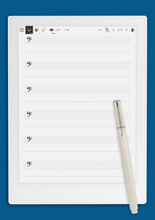 Bass Clef Staff Paper with Lyrics Line template for Supernote