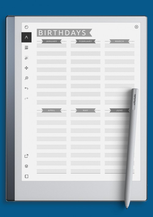 reMarkable Birthday Calendar - Casual Style