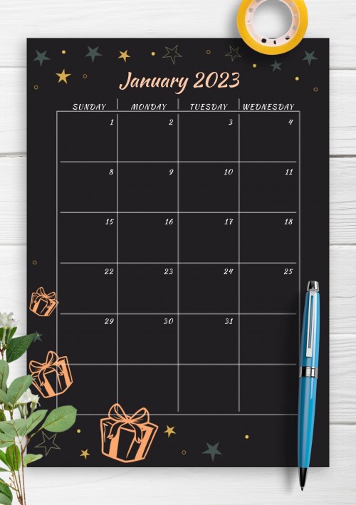 Black January 2023 Birthday Calendar