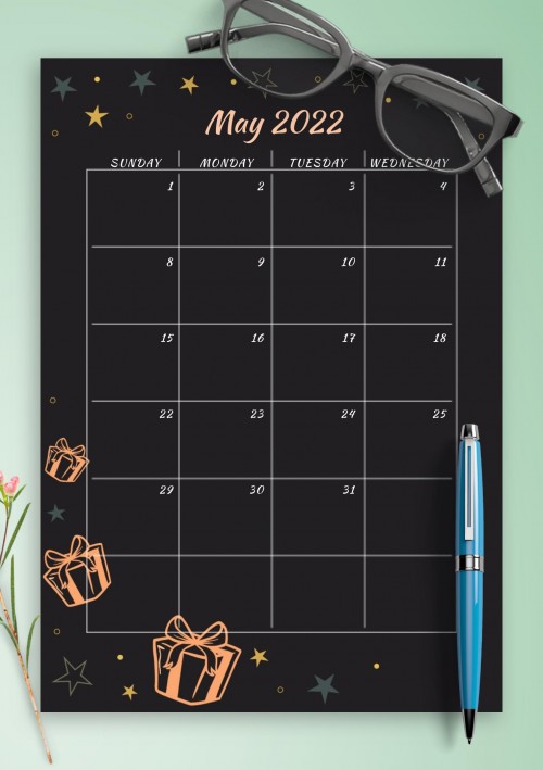 Black May 2022 Birthday Calendar