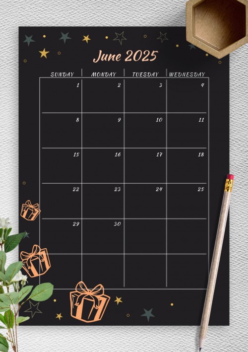 Black June 2025 Birthday Calendar