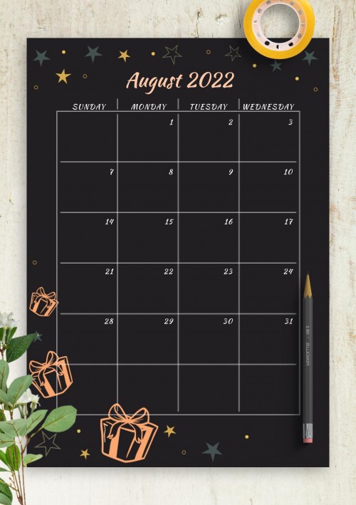 Black August 2022 Birthday Calendar