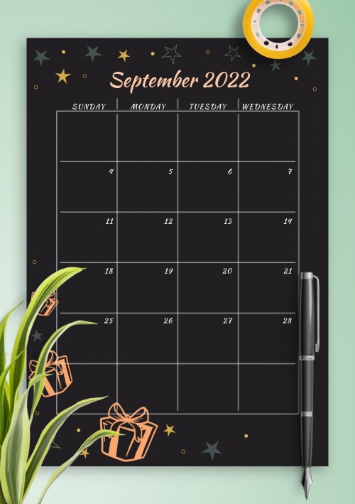 Black September 2022 Birthday Calendar