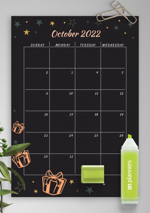 Black October 2022 Birthday Calendar