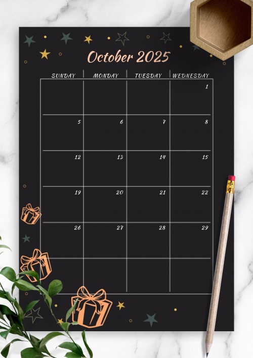 Black October 2025 Birthday Calendar