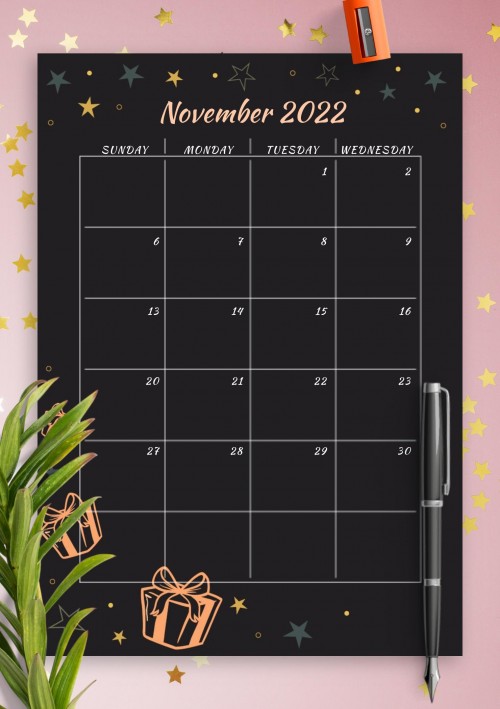 Black November 2022 Birthday Calendar