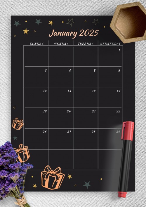 Black January 2025 Birthday Calendar