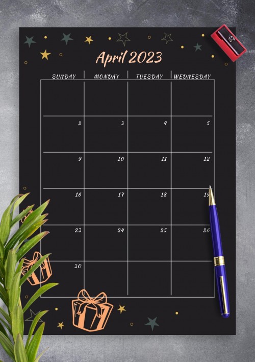 Black April 2023 Birthday Calendar